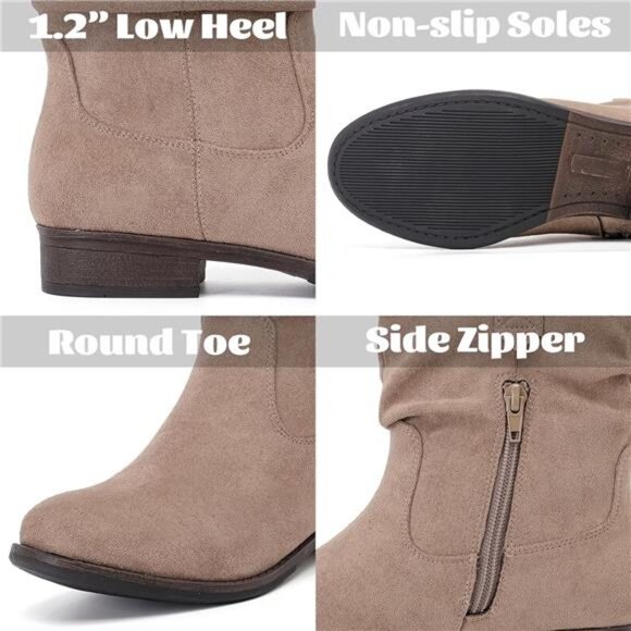 Women's Ankle Boots Slouchy Winter Low Calf Flat Booties Comfortable Round - Picture 3 of 7